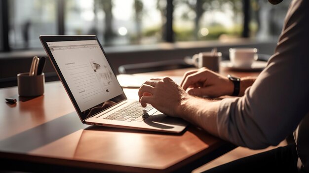 A photo of a student working on a research project online