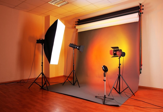 Photo studio with lighting equipment