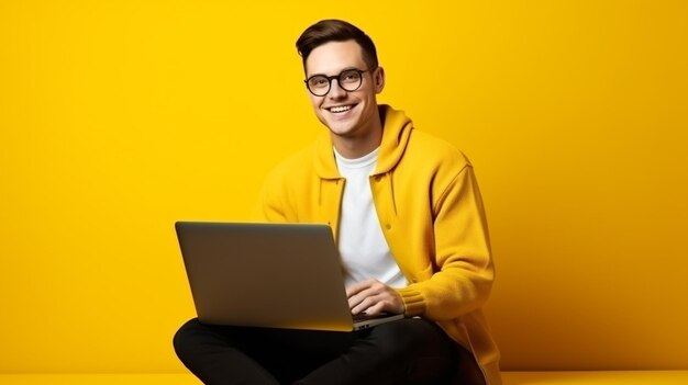 Photo of a studying doing homework one young smiling caucasian man s