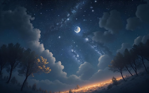 Photo of a stunning night sky with stars and clouds