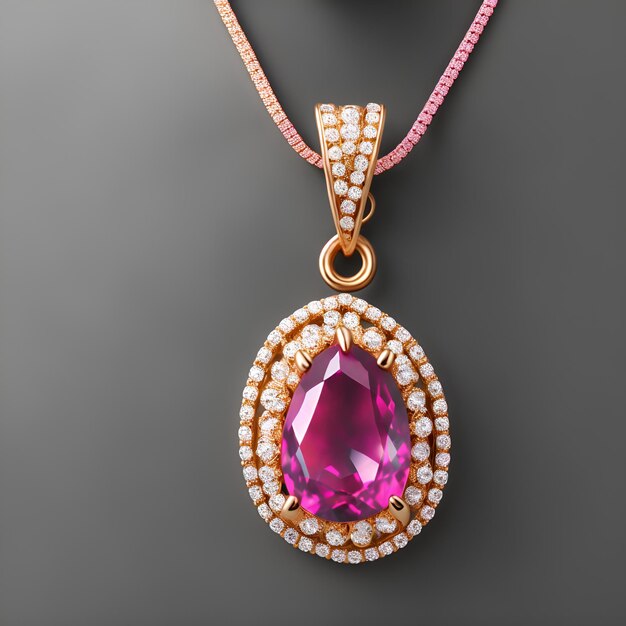 Photo of a stunning pink stone necklace with diamond accents