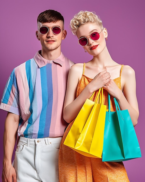 Photo photo stylish gen z fashion model with shopping bags