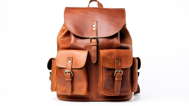 A photo of a stylish leather school backpack full length photo