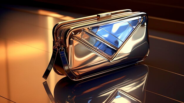 A photo of a stylish makeup bag with metallic accents