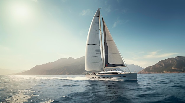 Photo a photo of a stylish sailing yacht with a modern sailboard