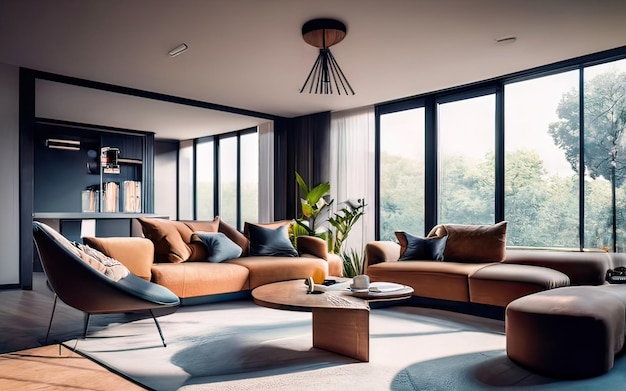 デザインミントソファ家具を備えた写真のスタイリッシュな北欧リビング ルーム