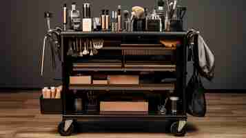 Photo a photo of a stylists cart with organized hair cutting tools 2