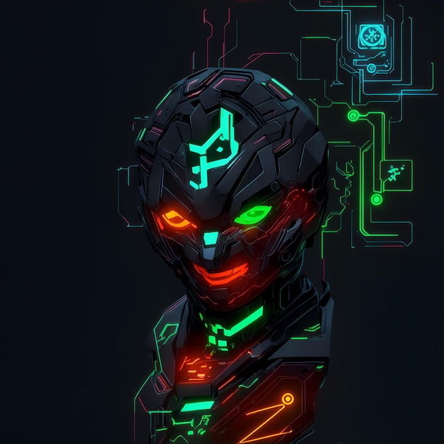 Photo of a stylized robot with glowing eyes