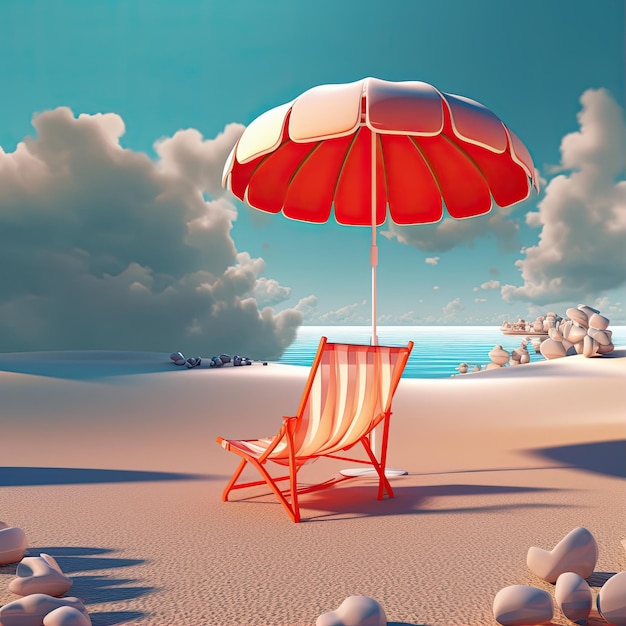 Photo of Summer beach with umbrella and chair