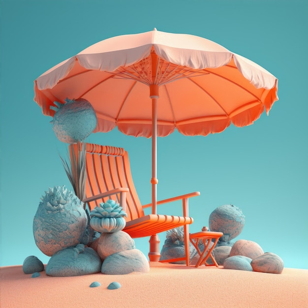 Photo of Summer beach with umbrella and chair