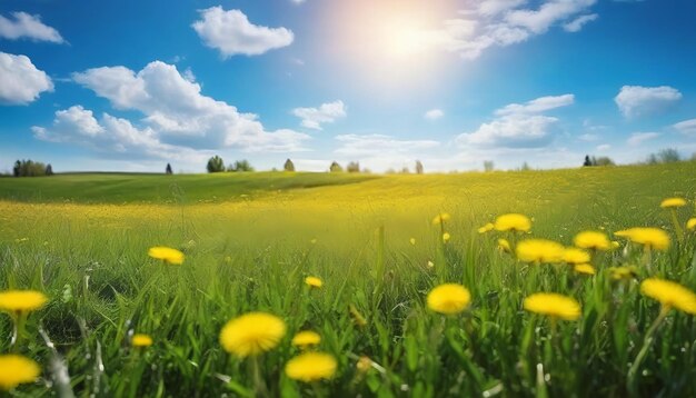 Foto paesaggio estivo con fiori di camomilla e di dente di leone