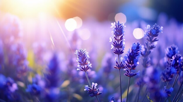 Photo summer nature background with blue lavender flowers