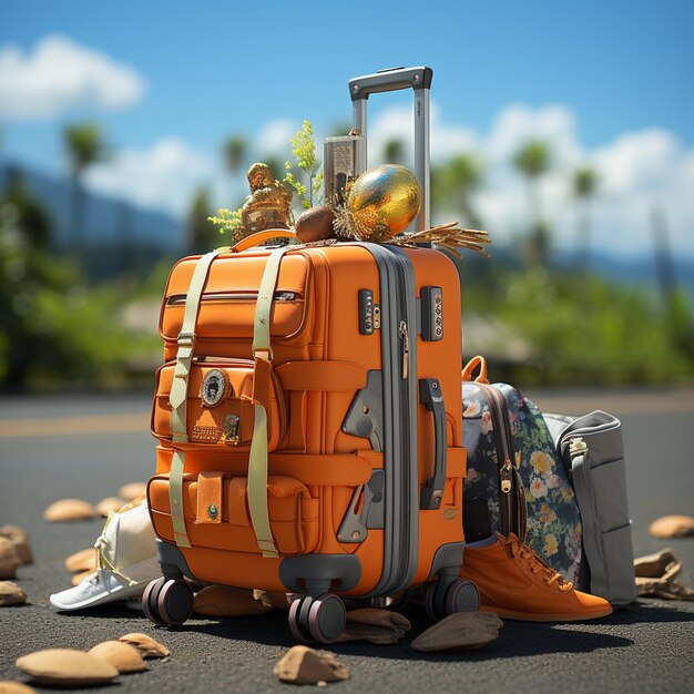 Photo photo summer travel with luggage bag hat and ball ai generated