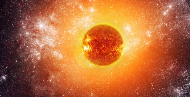 Photo of the sun in space. Elements of this image furnished by NASA.