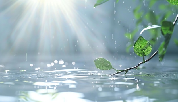 Photo of a sunbeam falling on a spring lake