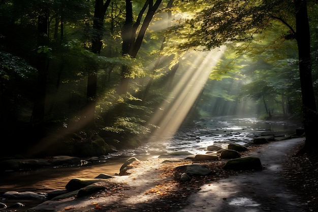 Photo of Sunbeams breaking through dense foliage