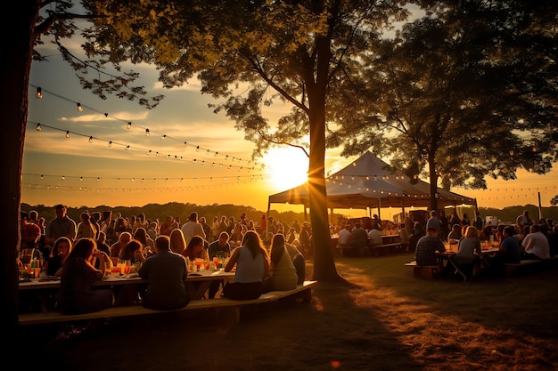 Photo photo of sundrenched outdoor wedding reception