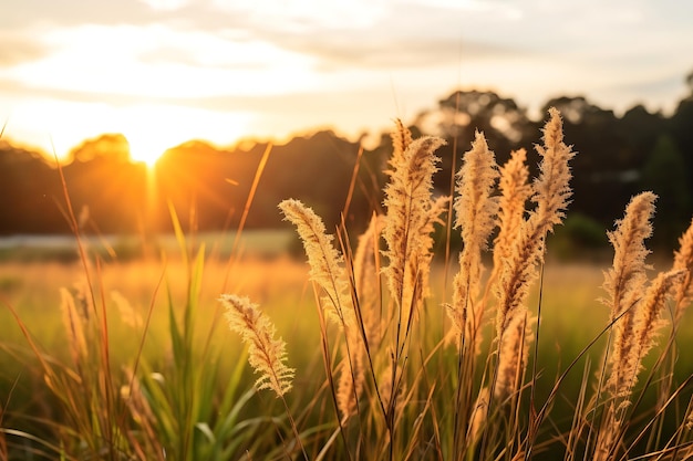 Photo of Sunlight on a field of tall grass nature background