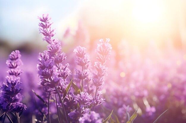 Photo of sunlight filtering through a field of lavende