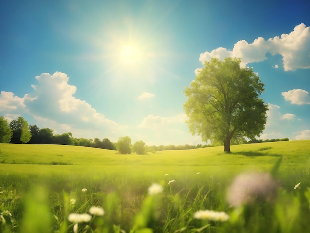 Photo sunny day on the meadow environmental backgrounds