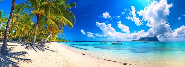 Photo of sunny day tropical beach palm beach view background