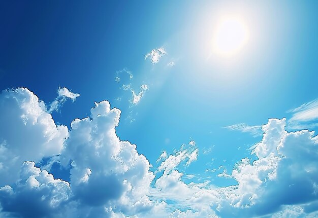 Photo of sunny day with white clouds on beautiful blue sky