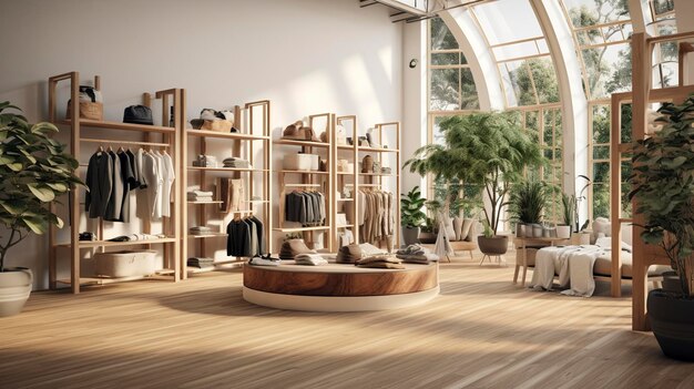 A photo of a sustainable clothing brand's store interior