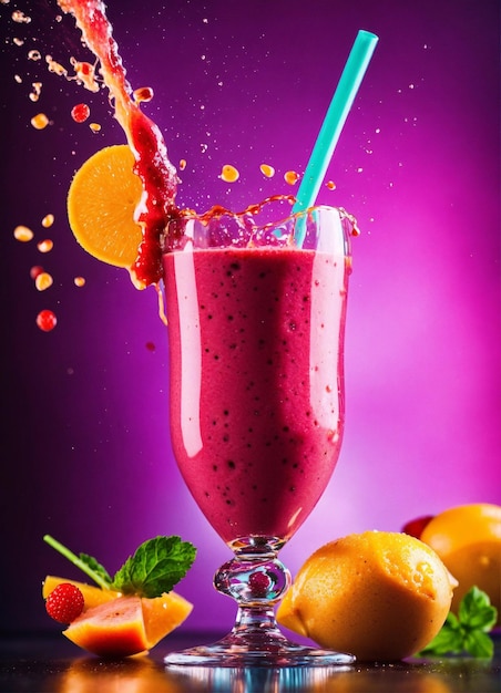 photo sweet strawberry juice with fruits milkshake generative ai