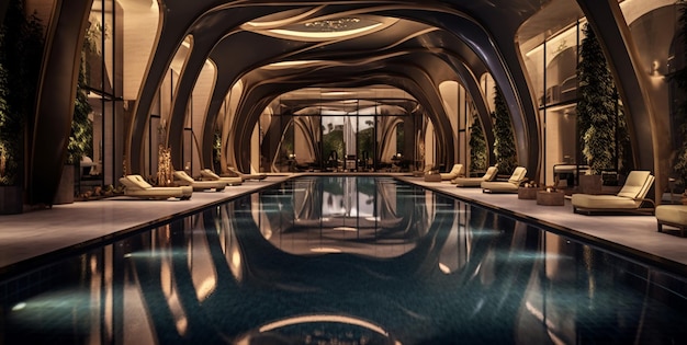 photo of swimming pool design with elegant style lighting