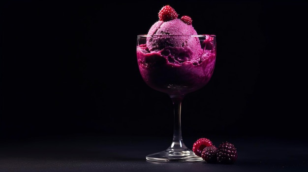 A photo of a swirl of blackberry cabernet sorbet