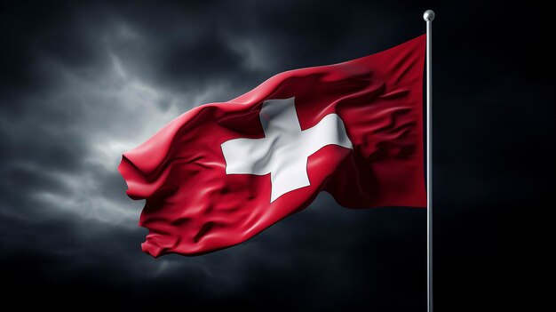 A photo of the Swiss flag known as the Swiss Cross