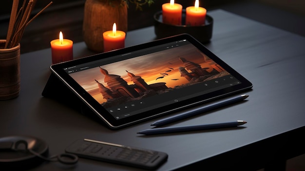 グラフィック デザイン用のタブレットとスタイラスの写真