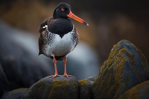 Photo taken on Runde Island Norway depicting a single Eurasian Oystercatcher perched on a rock