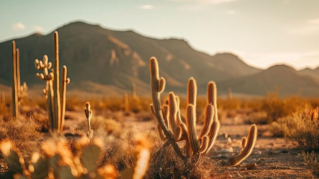 Foto una foto di un alto cactus sullo sfondo di un paesaggio desertico