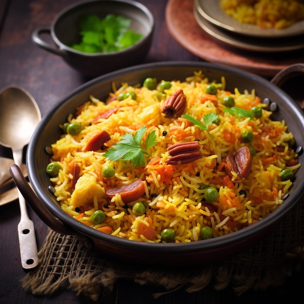 Photo tawa pulao or pulav or pilaf or pilau is an indian street food made using basmati rice