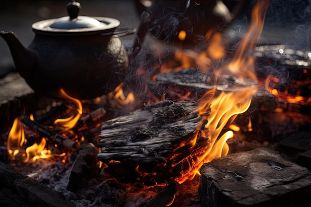 Photo of tea brewing over coals