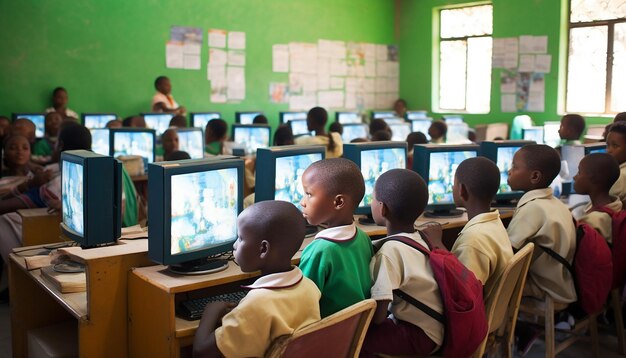 A photo of a technologyequipped classroom in an underfunded school
