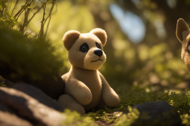 Photo of a teddy bear left in nature