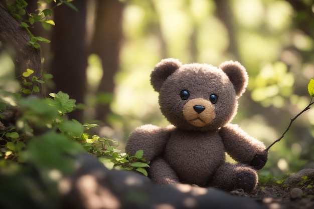 Photo of a teddy bear left in nature