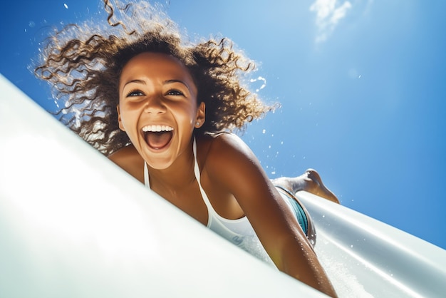 Photo of teen girl on water tube slide high quality photo