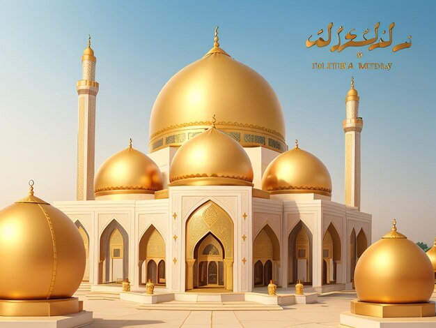 Фотошаблон для поздравлений с Идом Аль-Фитром с роскошными золотыми оттенками