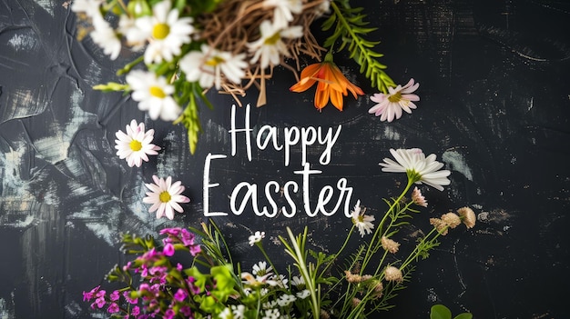 Photo a photo of the text happy easter with spring season still life with happy easter greeting holiday