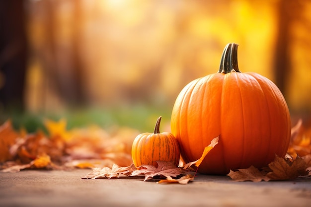 photo thanksgiving and halloween pumpkin harvest background in autumn mood