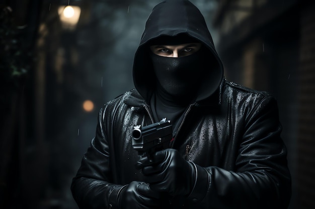 a photo of a thief with a dark background