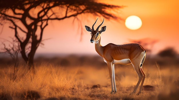 Photo of Thomsons Gazelle on savanna at sunset