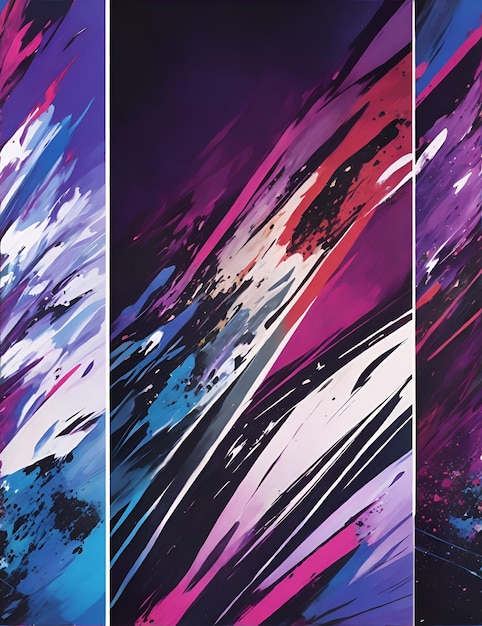 Photo of Three vibrant abstract paintings showcasing a variety of colors and textures