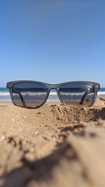 Photo through polarized sunglasses Summer vibes Sun sea beach Mobile background with copy space AI