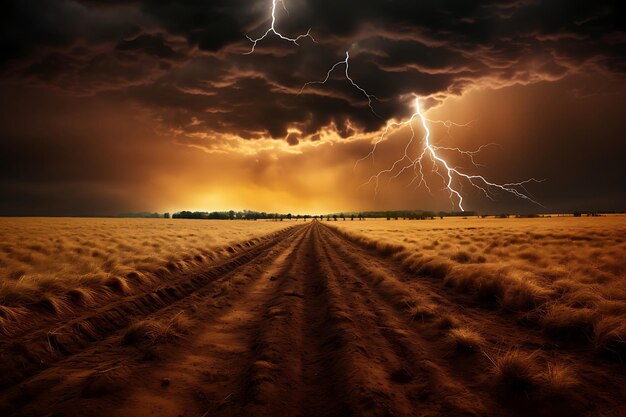 Photo of thunderstorm over an open field
