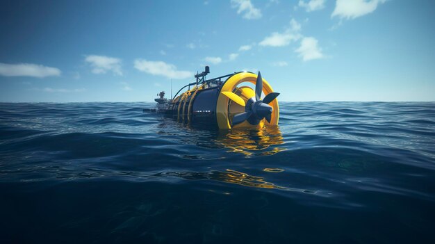 A photo of a tidal energy turbine in the open sea