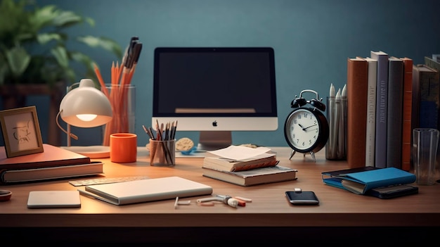 A photo of a tidy desk with a variety of stationery items